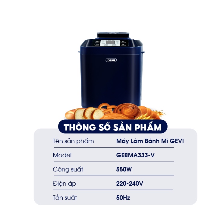 Máy làm bánh mì tự động GEVI- 12 Chế Độ - BH 12 tháng