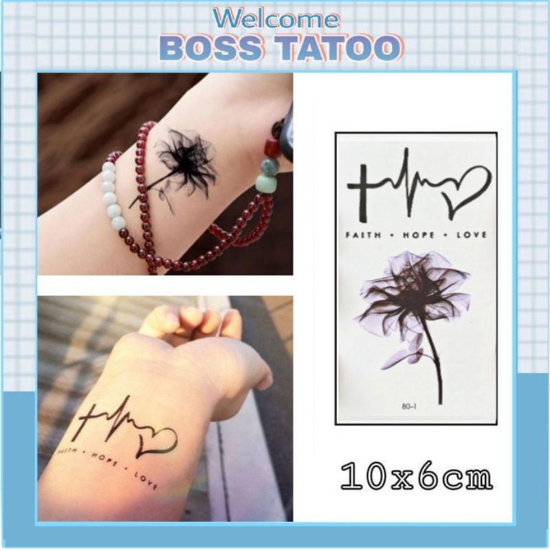 Hình xăm tatoo hoa nhịp tim chữ i08 (bộ i). Xăm dán tatoo mini tạm thời, size <10x6cm