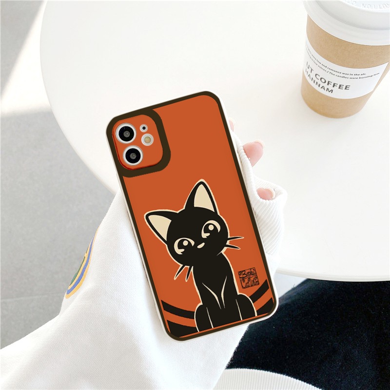 Ốp lưng iphone Mèo đen sắc sảo cạnh vuông  cho iphone 11 7plus 8plus x xsmax 11pro max 12pro 12promax13promax tr1074