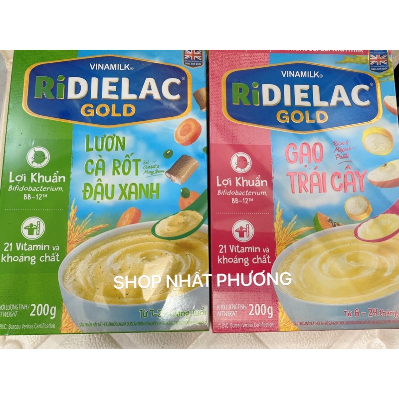 BỘT ĂN DẶM RIDIELAC GOLD ĐỦ LOẠI HỘP GIẤY (200g)