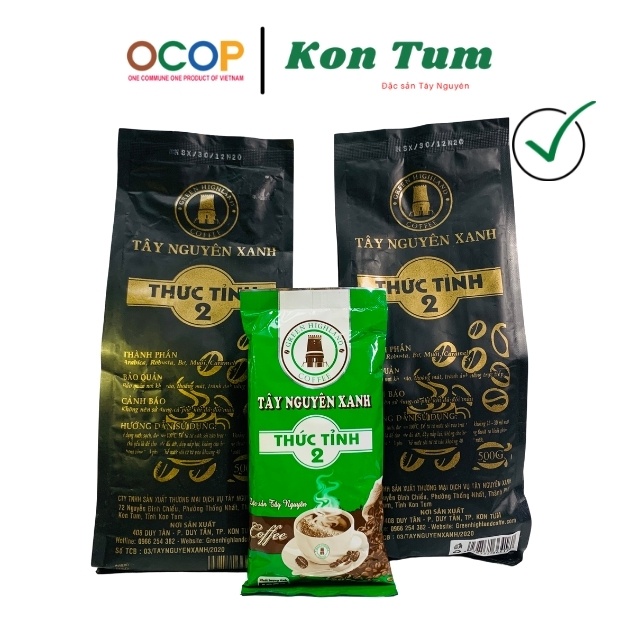 Cà Phê Rang Xay Nguyên Chất - Coffee Sạch Pha Phin Thức Tỉnh 2 - Tây Nguyên Xanh - Đóng gói 500gr - Chuẩn  OCOP kon tum