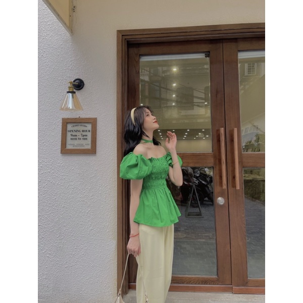 Áo kiểu thô nến tay bồng chun ngực xoè vạt (áo mặc được 2 kiểu) OOTD 6SIX closet