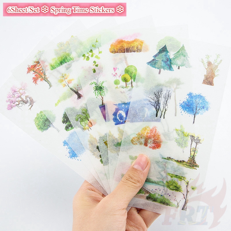 &gt; Ready Stock &lt; ❉ Spring Time Giấy và decal dán tường ❉6Sheet/Set DIY Diary Scrapbooking Decals Stickers