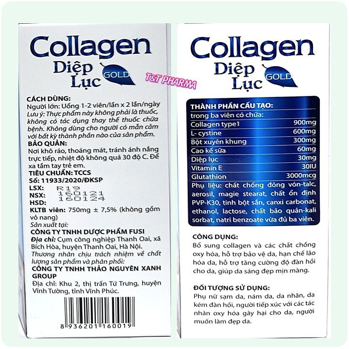 Viên Uống Trắng Da Toàn Thân Collagen Diệp Lục Xanh Nhạt - Làm Đẹp Da, Chống Lão Hóa