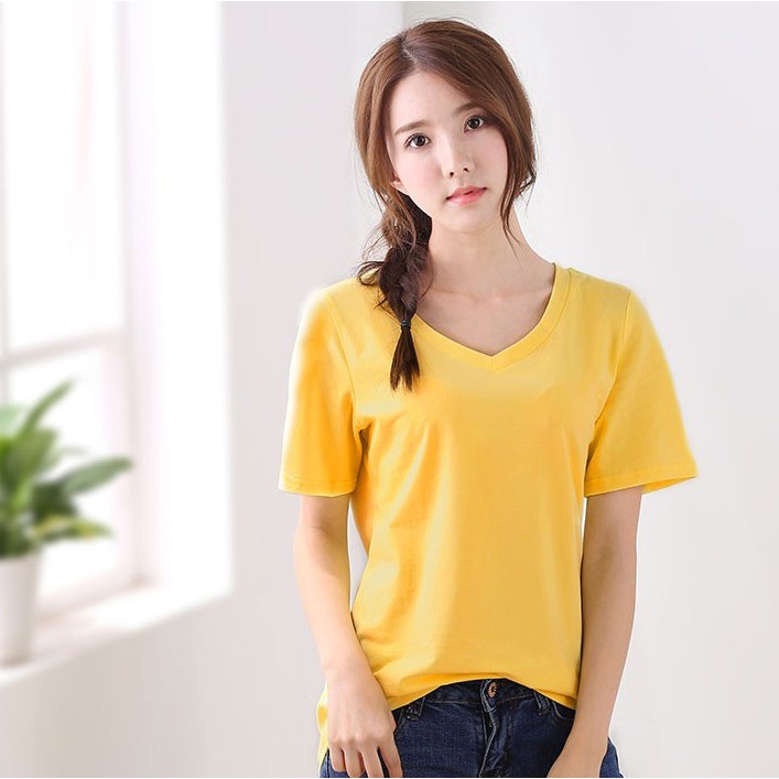 Áo phông cotton thun unisex trơn form rộng  dáng basic tay lỡ cổ tim thoáng mát, co giãn 4 chiều A04