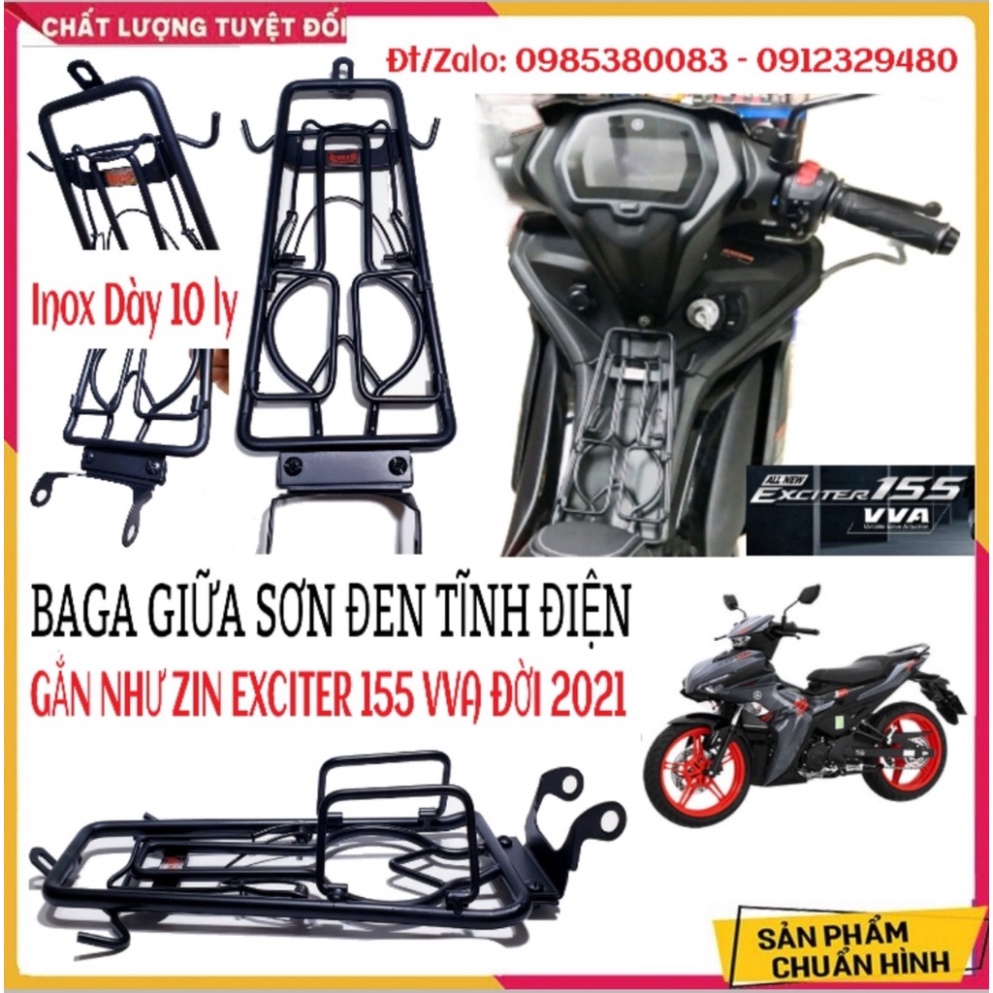 Baga Giữa EX155 Và EX155 VVA (Exciter 155 VVA) Cao Cấp INOX Sơn Đen Tĩnh Điện Dày 10 Ly Chắc Chắn Mẫu Mới 2021 Ảnh thật