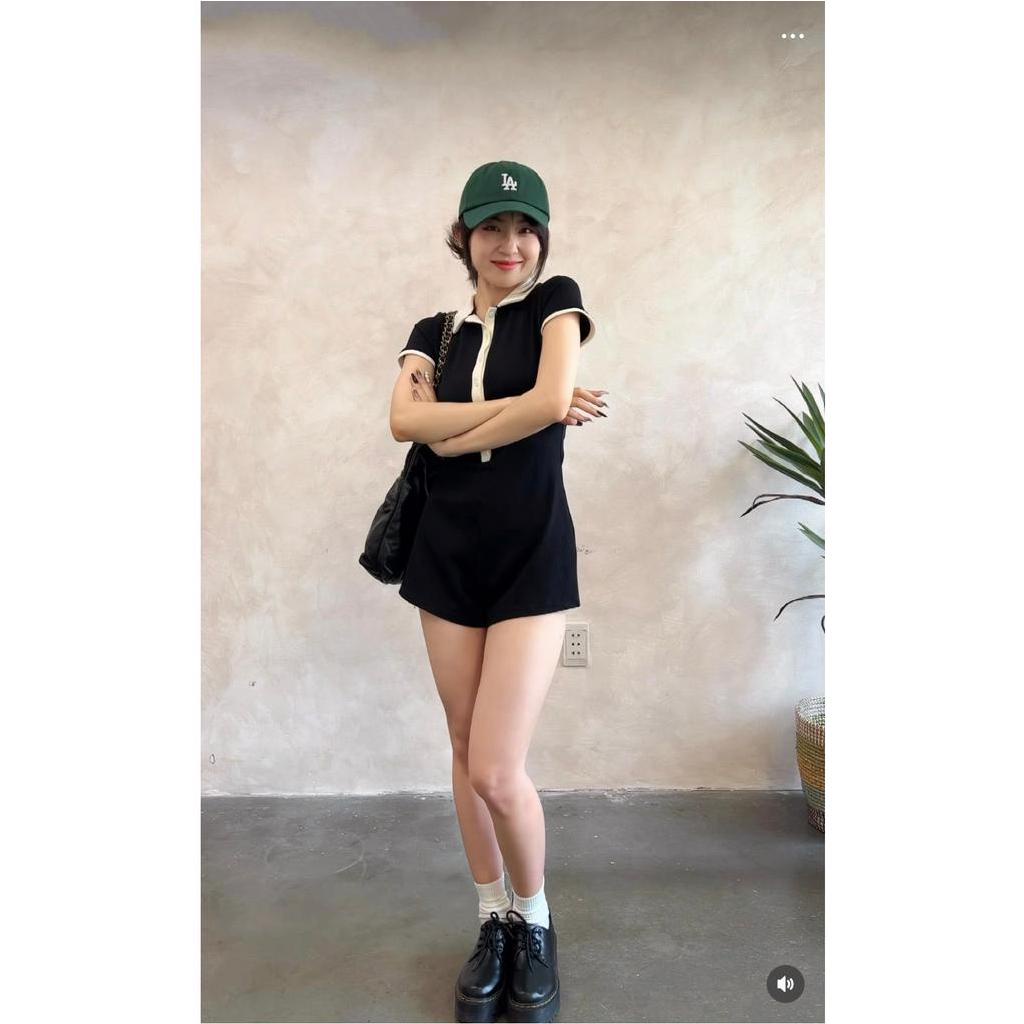 JUMPSUIT ĐEN GÂN VIỀN TRẮNG SHORT ĐÙI POLO VIỀN (TH)