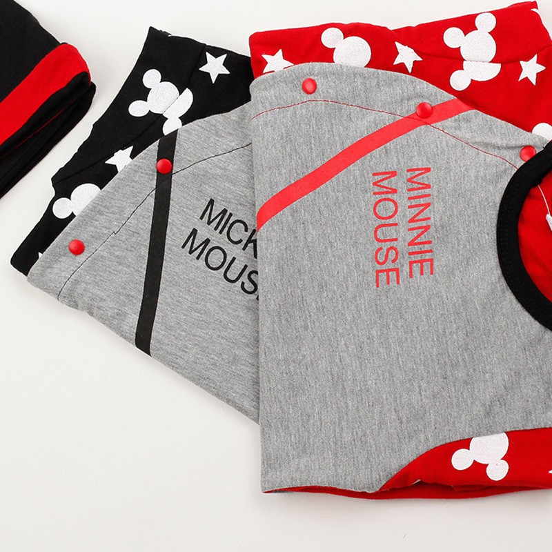 Áo liền quần cotton ngắn tay in họa tiết Mickey kèm mũ thời trang cho bé