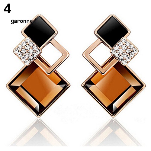 GA_Women's Fashion Rhombic Rhinestone Eardrop Korean Style Earrings Party Jewelry