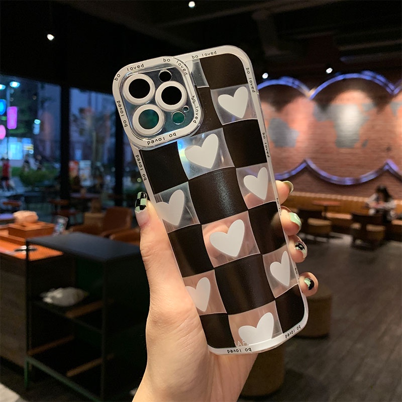 Ốp điện thoại kẻ ô kiểu trái tim cho iPhone 6/6plus/6s/6splus/7/7plus/8/8plus/x/xs/xr/xsmax/11/12/13/pro/max/plus/promax | BigBuy360 - bigbuy360.vn
