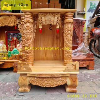 Bàn thờ thần tài gỗ xoan ngang 42 x 61 cm quỳ trụ