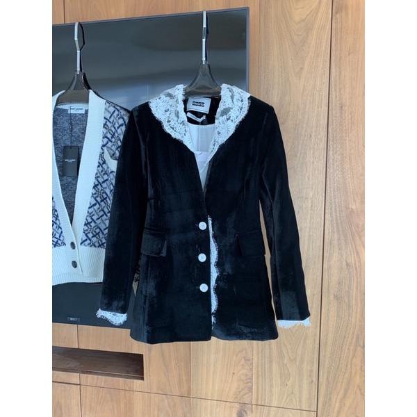 Áo khoác nhung cổ vest vải ren thương hiệu thời trang cao cấp Eenk