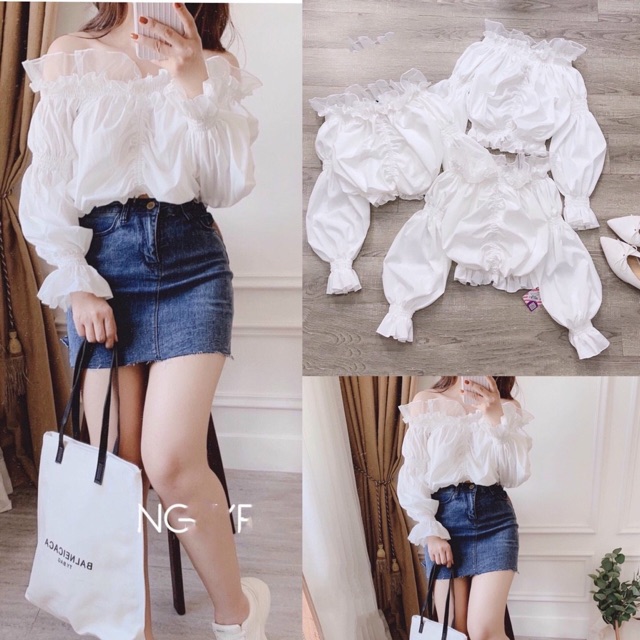 Áo trễ vao phối voan cổ - Z8UzB3