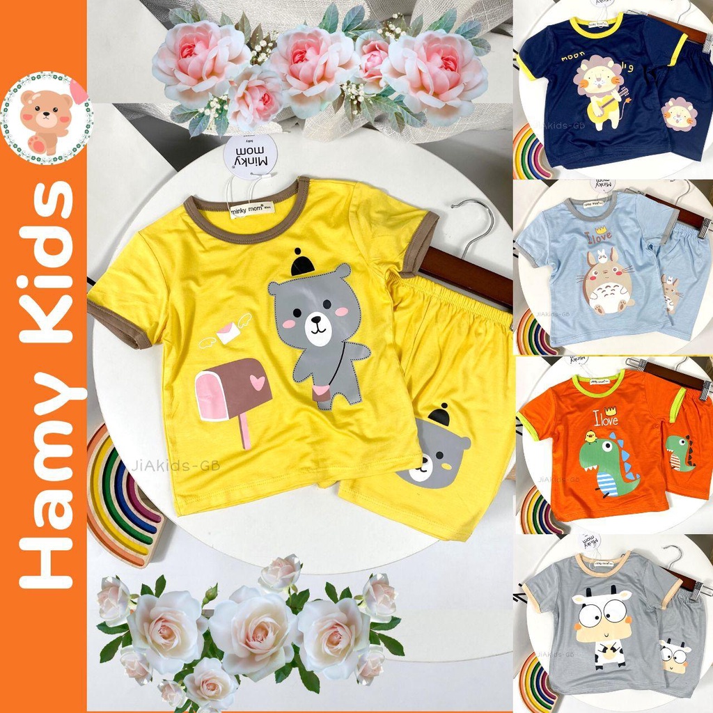 Đồ Bộ Cộc Tay Minky Mom Chính Hãng Thun Lạnh Tay Ngắn Hình in Gấu Bò Sữa Bé Trai Bé Gái Từ 0-5 Tuổi Dưới 20kg - Hamykids