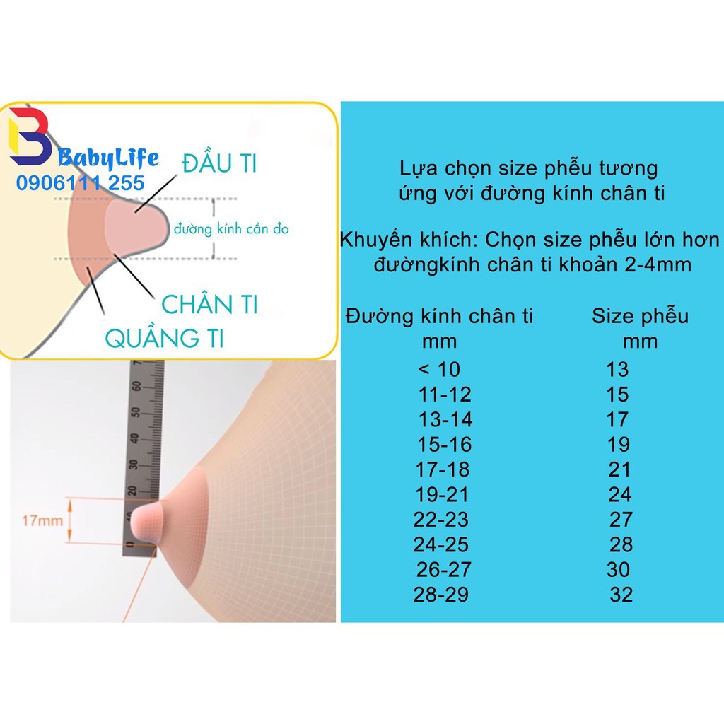 ￼Đệm giảm size, hạ size phễu, cup máy hút sữa 13/15/17/19/21mm, chất liệu silicon tương thích với nhiều máy hút sữa