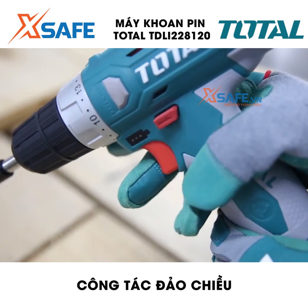 Máy Khoan pin Li-ion 12V TOTAL TDLI228120-1 Tặng kèm 3 món 1 pin 2 mũi khoan. Máy khoan dùng pin cầm tay điện thế 12V