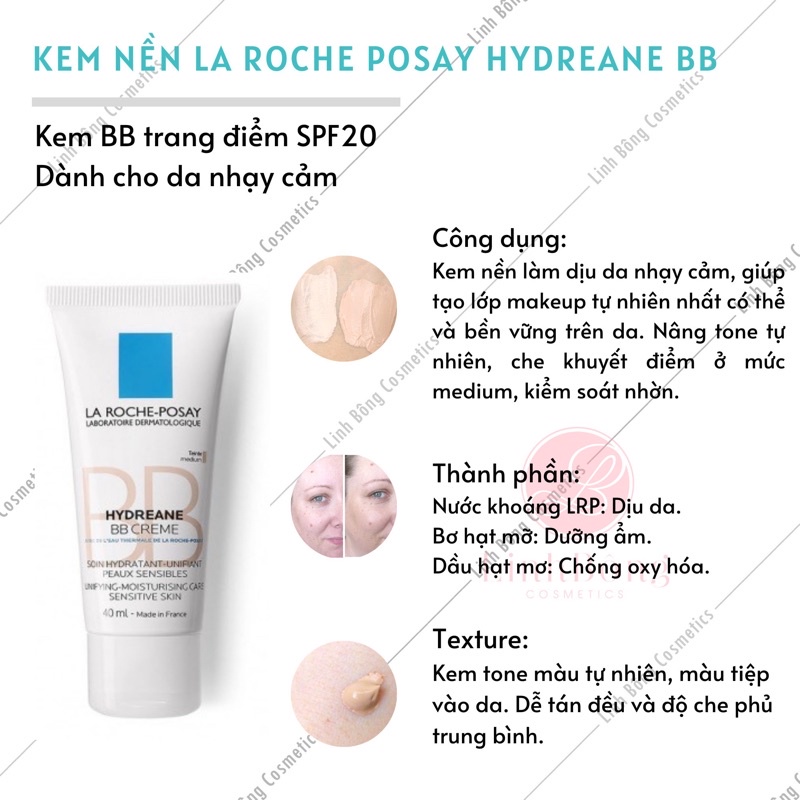 KEM NỀN DÀNH CHO DA NHẠY CẢM LA RO.CHE PO.SAY HYDREANE BB CREAM