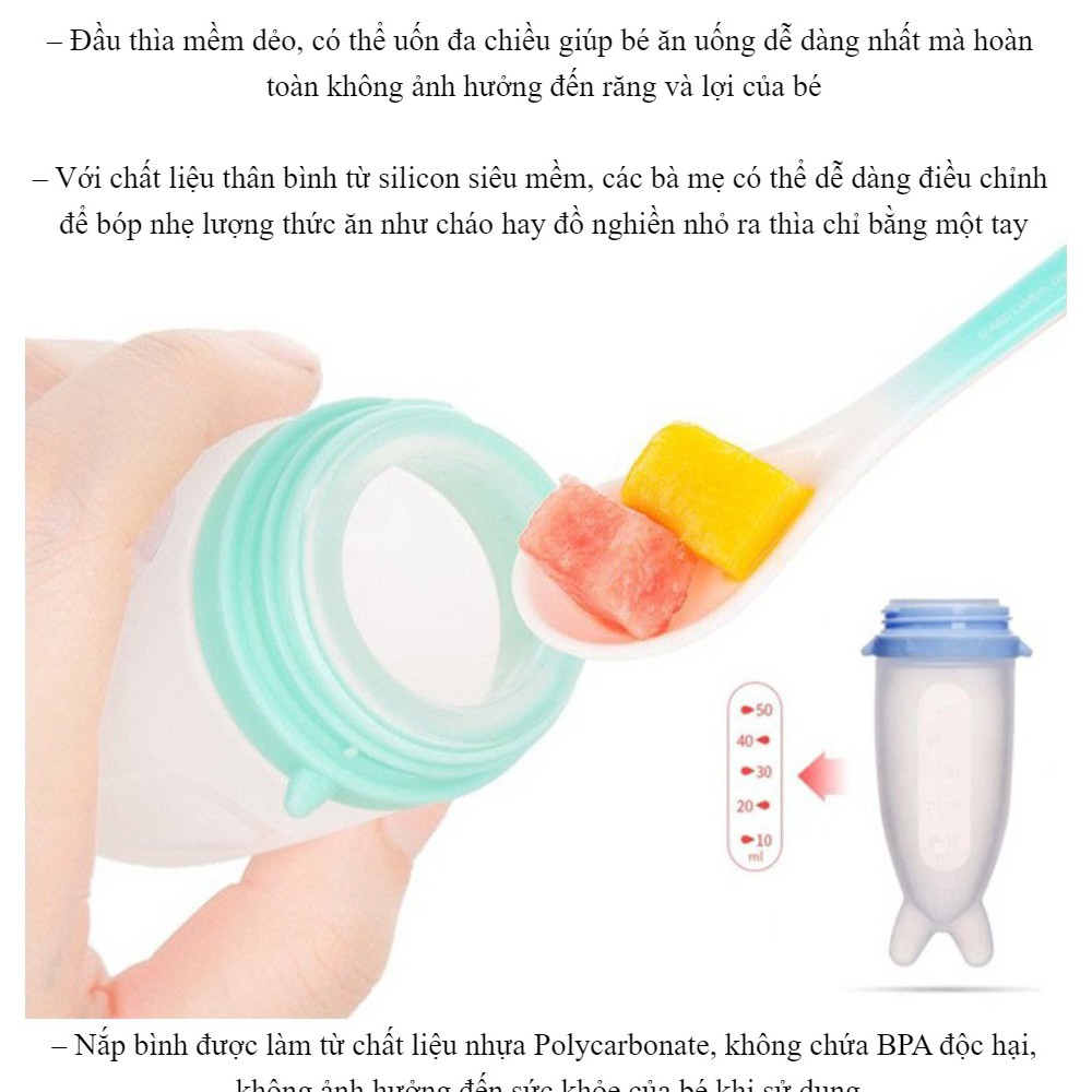 Bình thìa ăn dặm silicone 2in1 siêu mềm hình cá heo kèm núm nhai ăn dặm thông minh chống hóc cho bé Sami Nhật bản