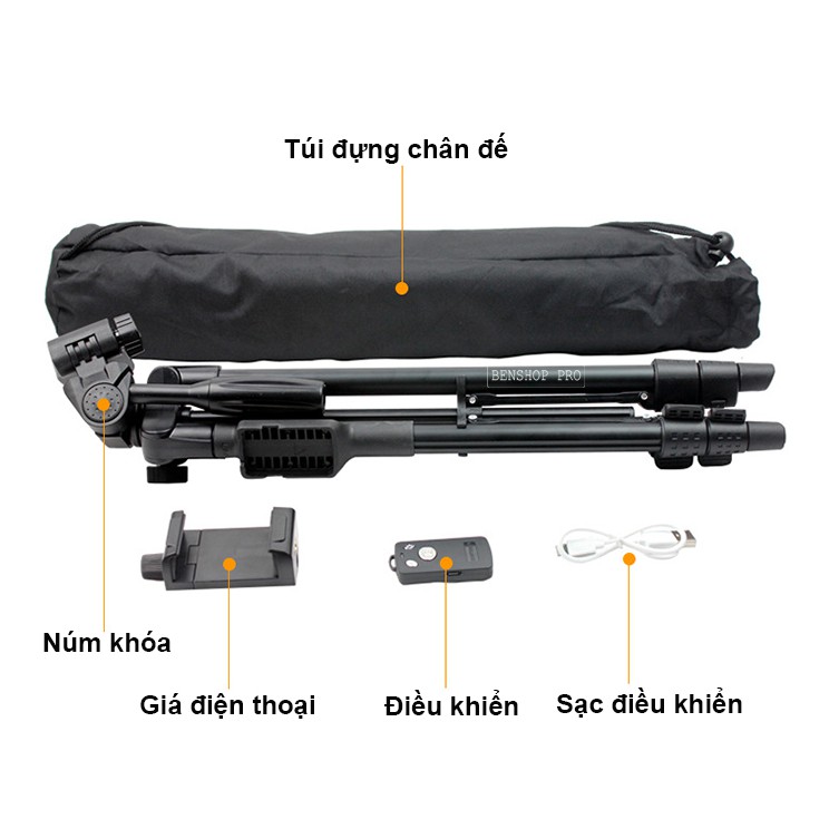 [Mã ELORDER5 giảm 10K đơn 20K] Chân giá đỡ Tripod chuyên nghiệp VCT- 5208 hỗ trợ chụp ảnh kèm Remote bluetooth | BigBuy360 - bigbuy360.vn