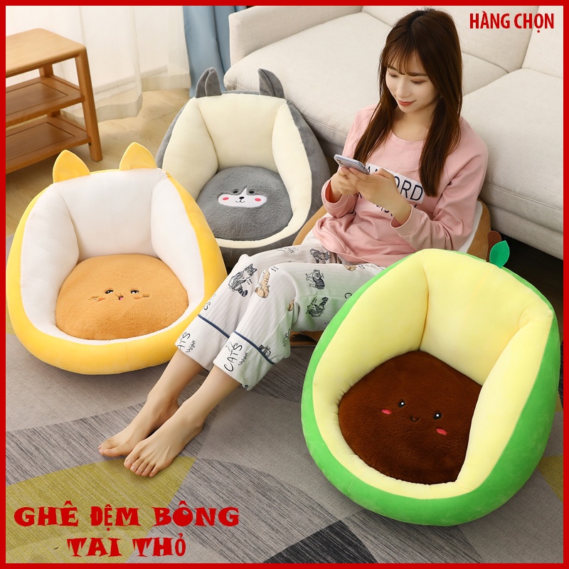 Gối đệm bông mặt thỏ, khủng long, mặt vàng dễ thương, cute ngồi bệt size 40x30cm