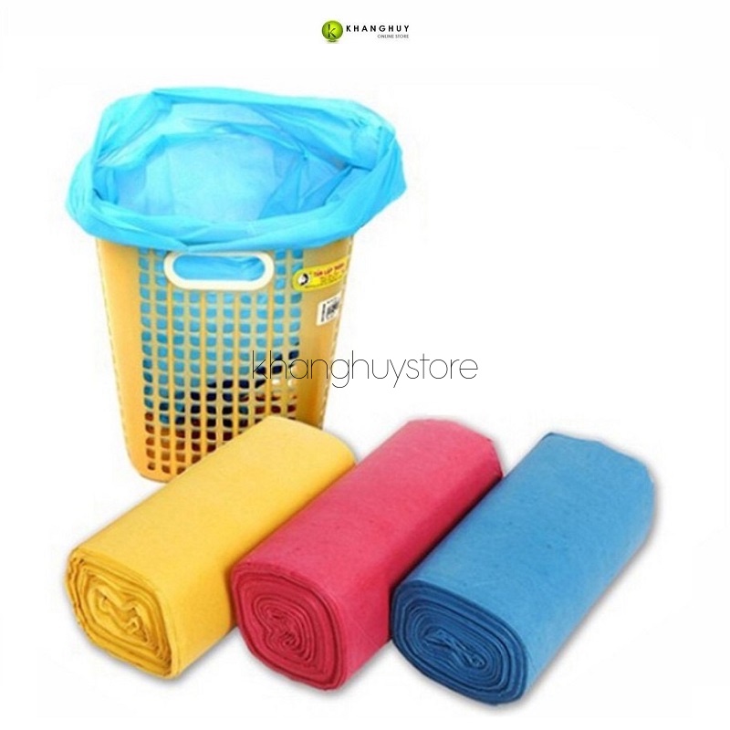 Túi rác cuộn 1kg gồm 3 cuộn size rộng từ 55cm đến 64cm màu đen đỏ dương vàng