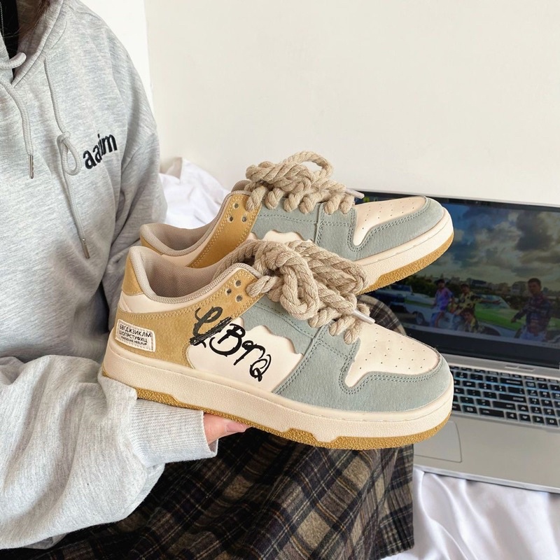 Giày Thể Thao Cổ Thấp Phối Dây Thừng Thời Trang Nam Nữ