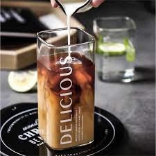 Ly thủy tinh vuông chịu nhiệt MILK TEA 400ml Cốc thủy tinh uống sinh tố sang chảnh cao cấp phong cách Vintage dễ thương