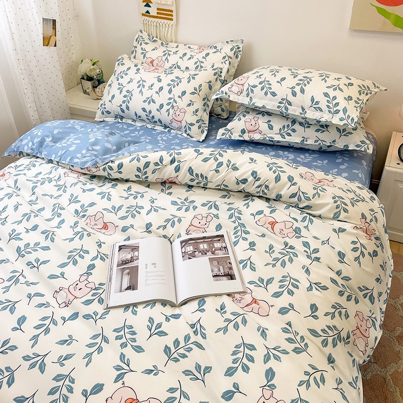 Bộ chăn ga gối hot cotton poly -  Lá nền xanh.