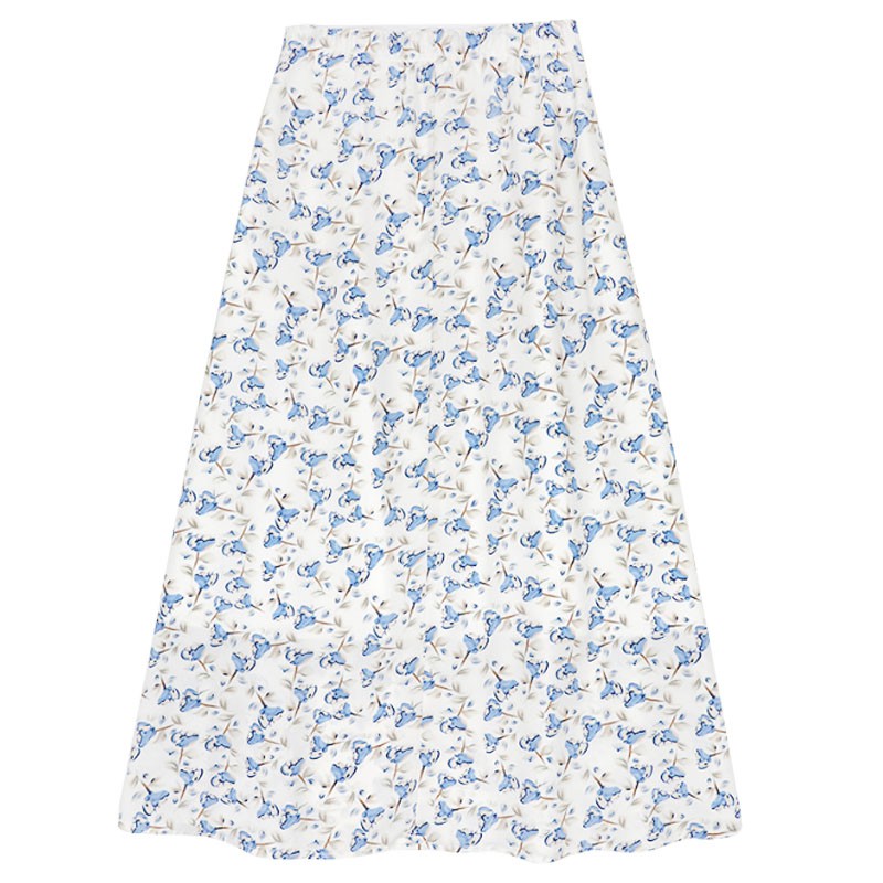 Chân váy midi dáng dài hoa nhí MORAN màu xanh trắng vintage điệu đà Hàn Quốc mùa hè | BigBuy360 - bigbuy360.vn