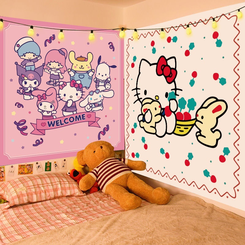 Thảm Treo Tường Trang Trí Phòng Ký Túc Xá In Hoạt Hình Sanrio Melody Cún Tai To Kuromi Hello Kitty