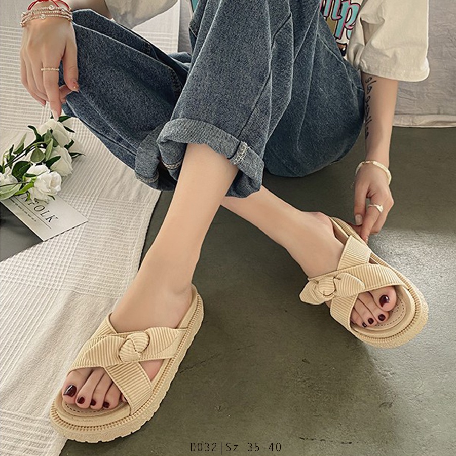 Dép Sandal Nữ Đế Dày Gắn Nơ Siêu Xinh Hàng Mới - D032