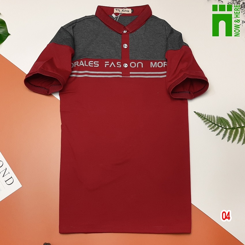 Áo thun nam cotton phối màu XÁM ĐỎ thời trang, áo phông có cổ cho nam từ 50kg - 60kg - NH SHOP