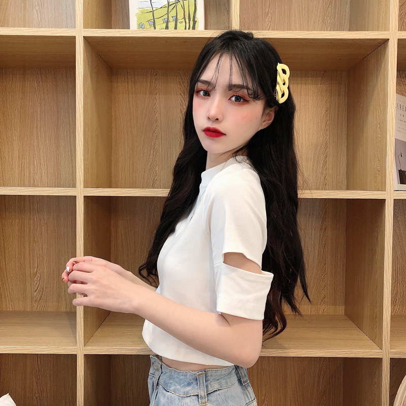 Áo croptop SUXI ngắn tay trơn màu xinh xắn thời trang cho nữ