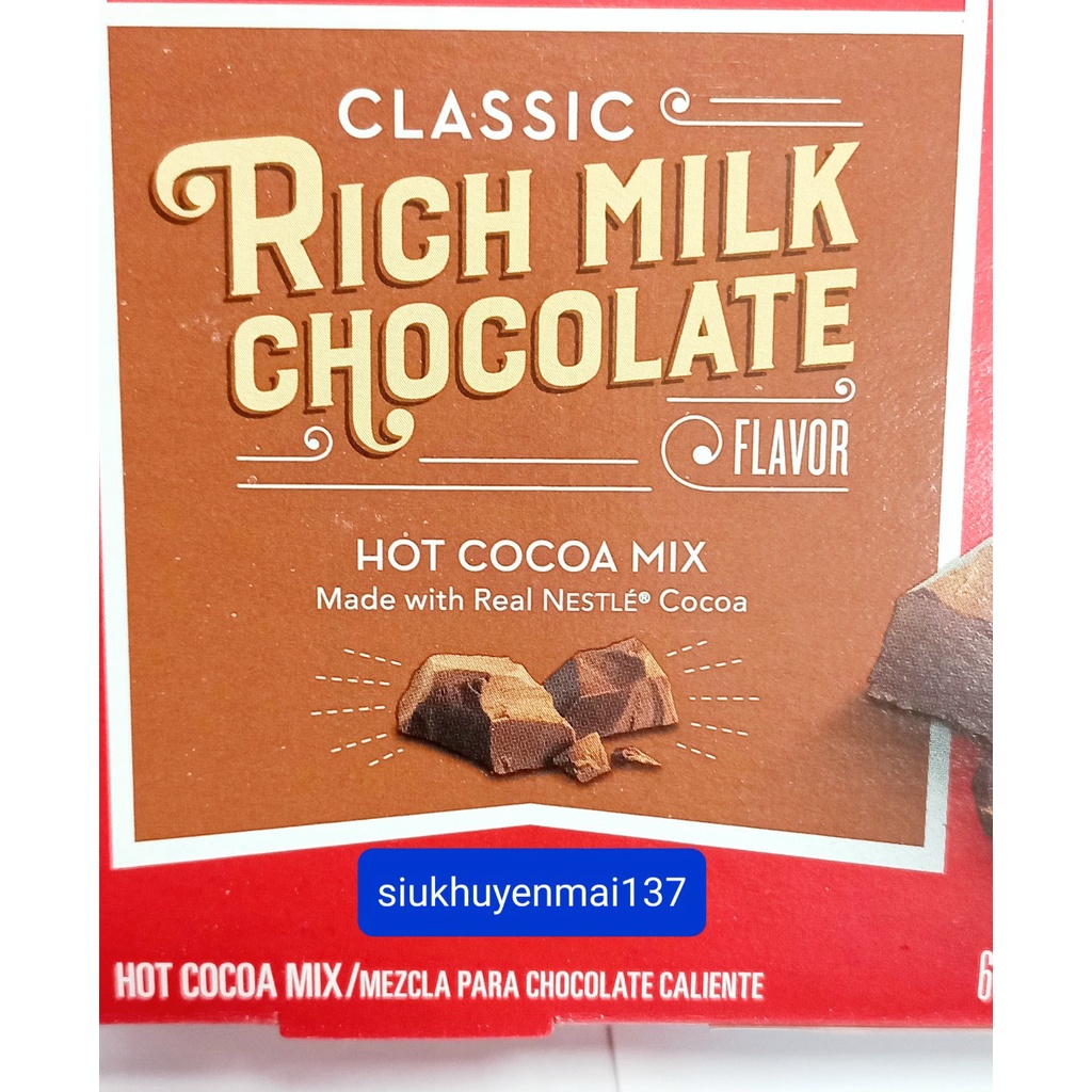 Date 1/2024 bột cacao hòa tan nestle rich milk chocolate hộp 121.2gr- 6 gói hot cocoa mix