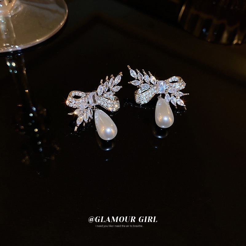 Bông Tai Bạc Hình Chiếc Nơ Đính Đá Zircon Xinh Xắn Thời Trang