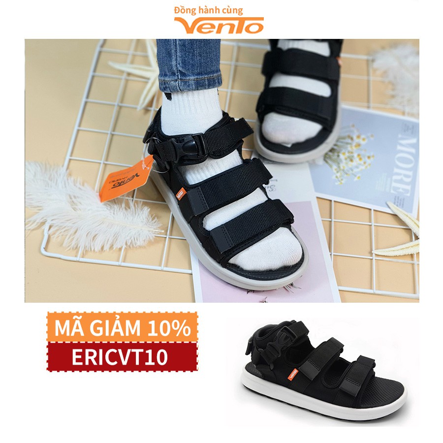 Sandal Vento nam nữ SD-NB03 Black (đen ghi) - sandal cổ cao cá tính, có quai bấm - dép quai hậu chống trơn trượt