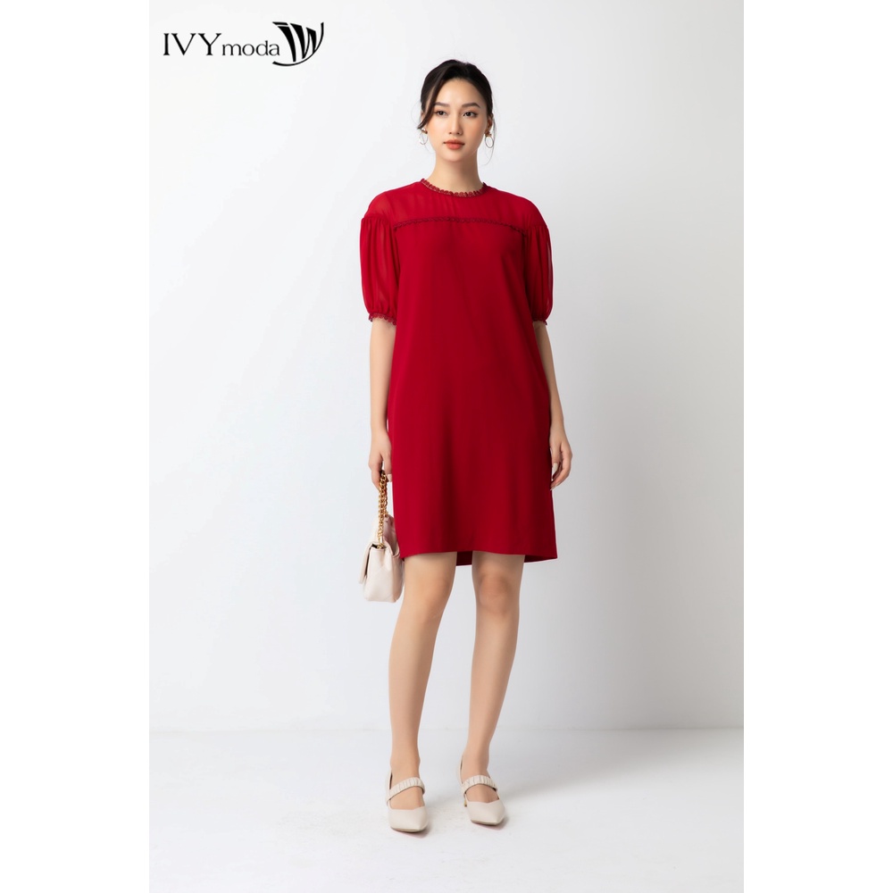 Đầm suông phối đăng ren IVY moda MS 47M6685