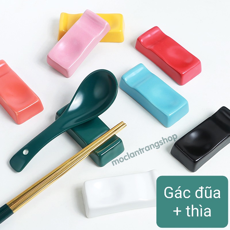 Kệ gác đũa thìa bằng gốm siêu dày nhiều màu sắc đơn giản hiện đại, tấm gác muỗng đũa màu xanh cổ vịt