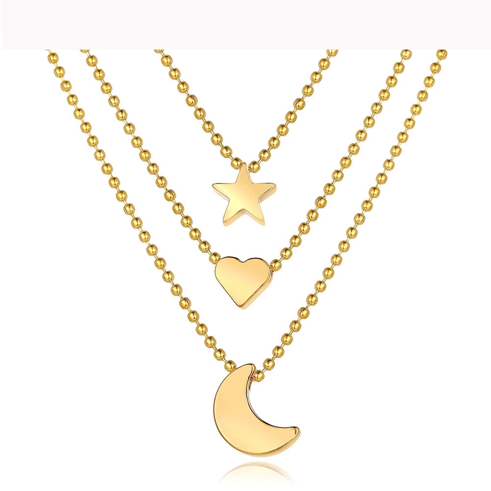 Bộ 3 Dây Chuyền Nhiều Tầng Mặt Hình Ngôi Sao / Mặt Trăng Thời Trang Cho Nữ