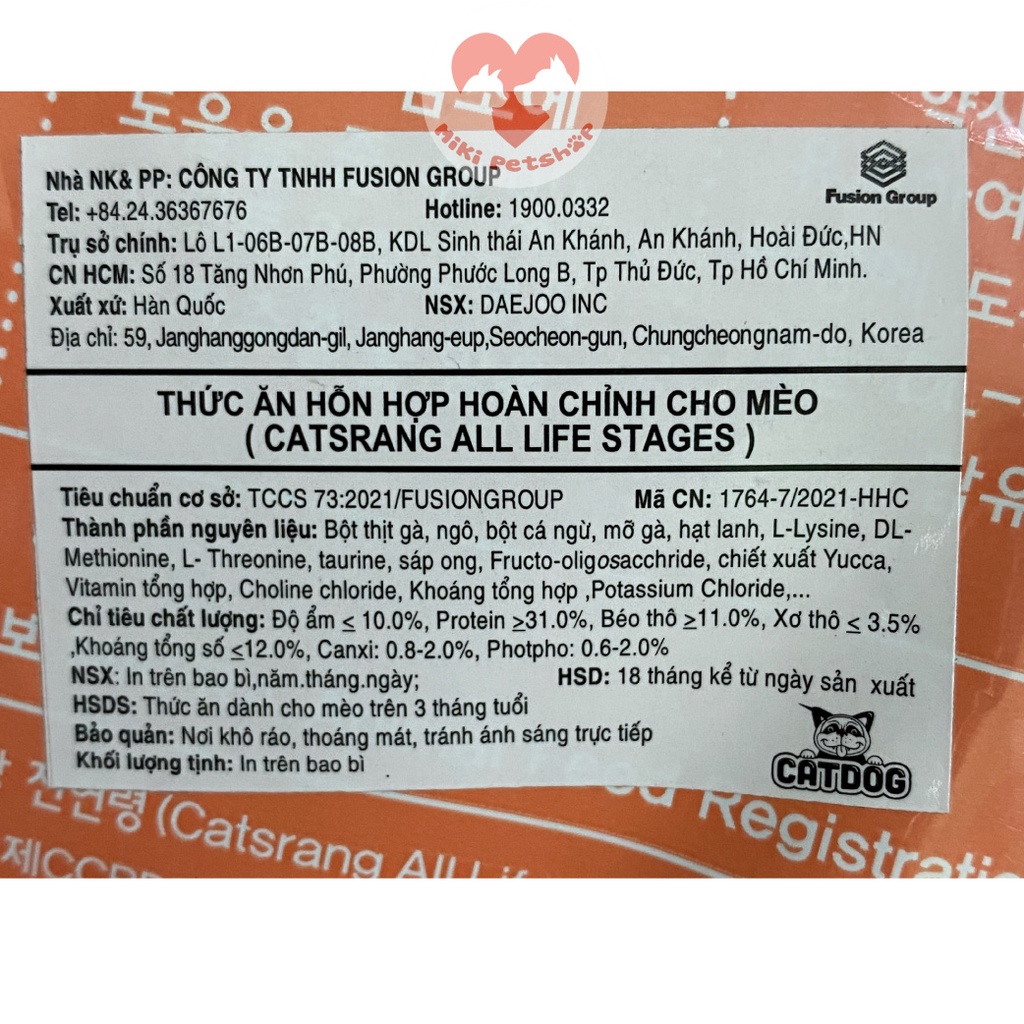 Thức Ăn Cho Mèo Hạt Catsrang Bao 5Kg - Miki Petshop