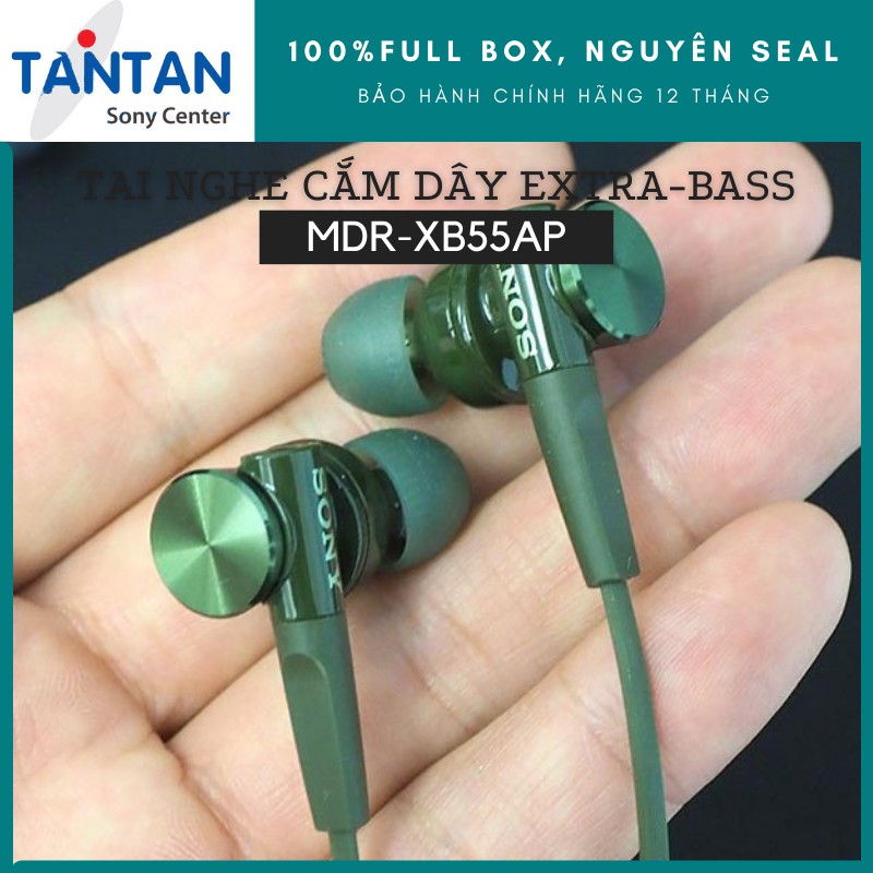 Tai nghe CẮM DÂY EXTRA-BASS Sony MDR-XB55AP | FREESHIP | Màng loa 12mm dạng vòm  Xuất xứ: Thái Lan - Microphone