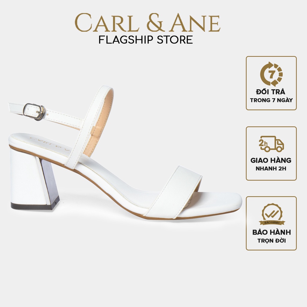 Carl &amp; Ane - Giày sandal nữ mũi vuông ngang cao 7cm màu trắng _ CS005