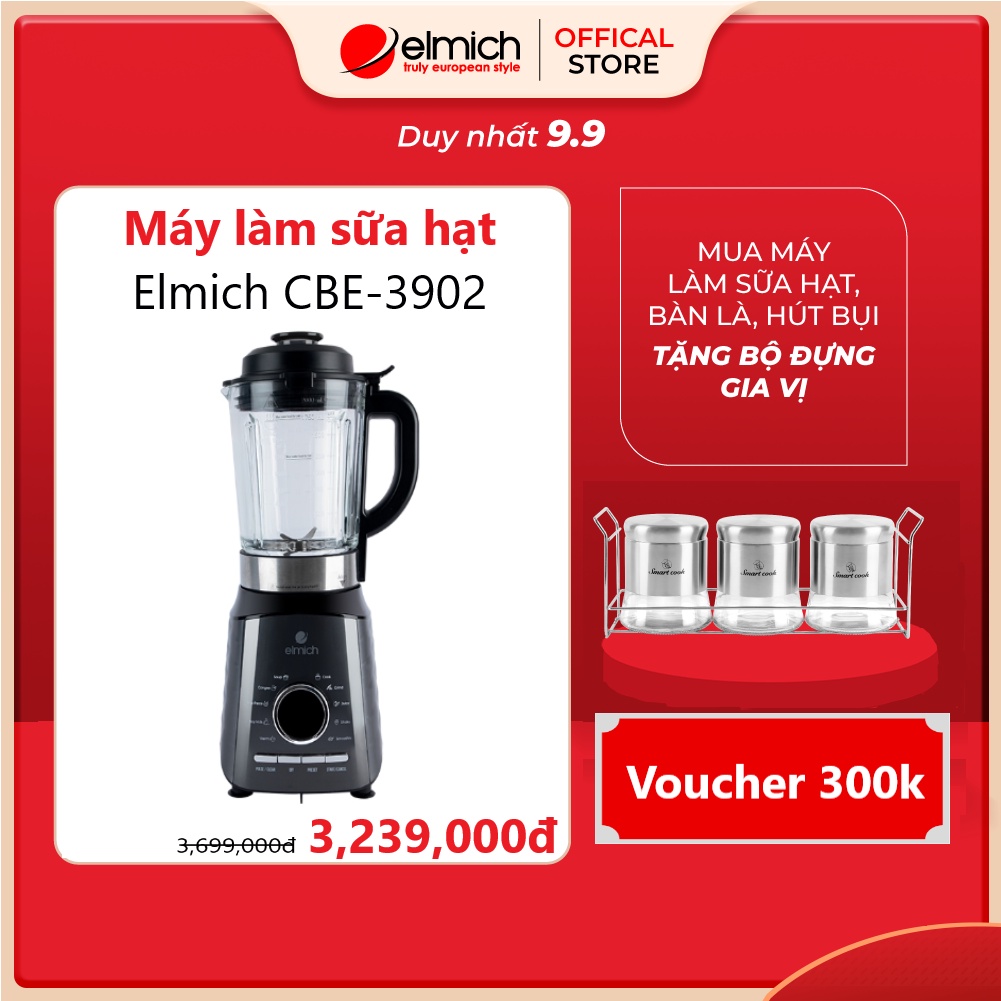 Máy làm sữa hạt đa năng cao cấp 9 chế độ nầu Elmich CBE-3902
