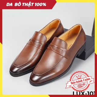 [FREESHIP - DA THẬT] -  Giày tây nam công sở - Giày lười nam da bò màu nâu cao cấp lịch lãm - Lux 101