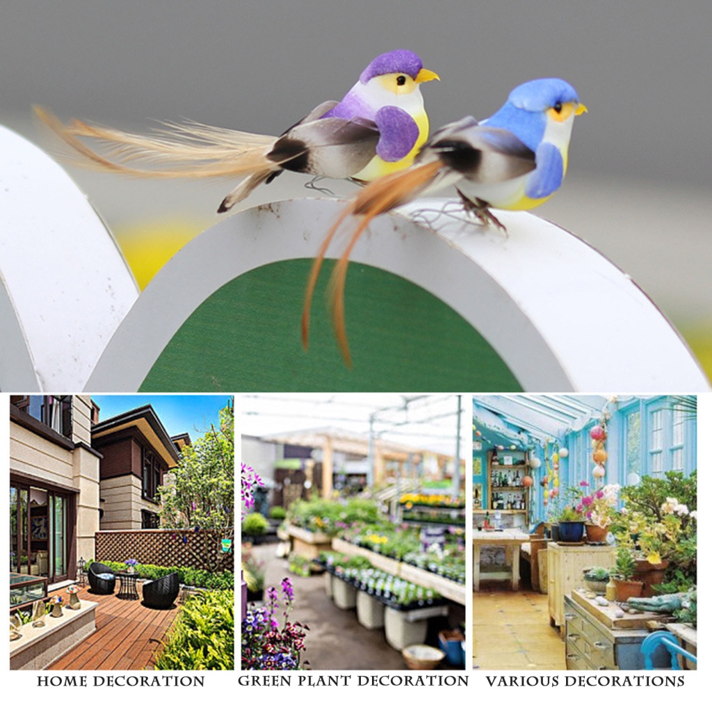 Set 12 Chú Chim Giả Mini Bằng Nhựa Siêu Bền Trang Trí Nhà Cửa Sân Vườn