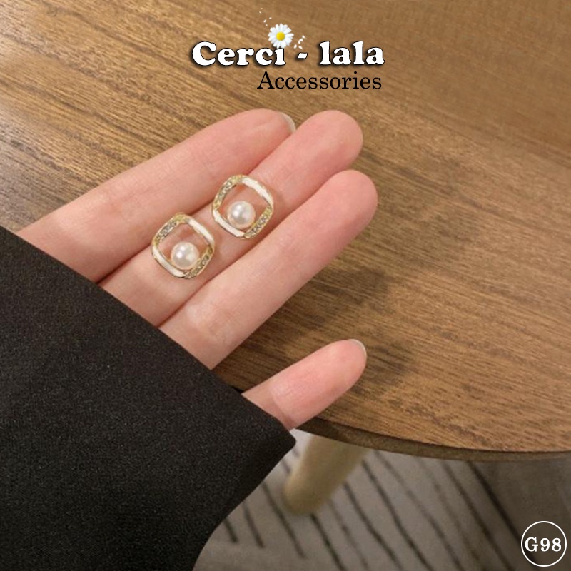 Bông tai nữ bạc 925 cao cấp Cerci squarie mặt hình vuông mạ vàng xinh xắn, sang chảnh G98| Khuyên tai nữ bạc Cercilala