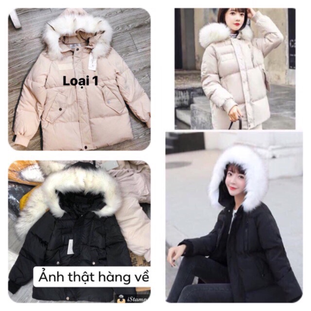 áo khoác phao đen mũ lông