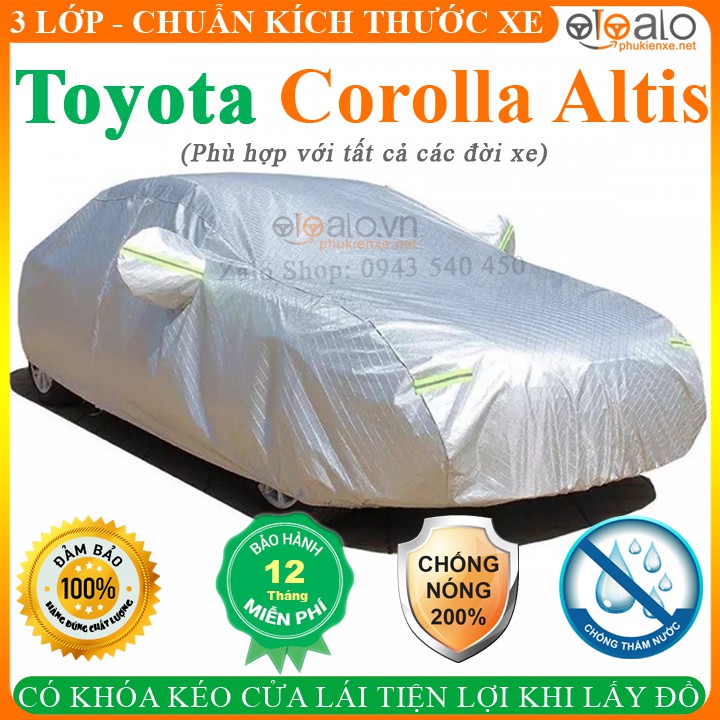 Bạt Che Nắng Xe Ô Tô Toyota Corolla Altis Cao Cấp 3 Lớp Chống Nắng Nóng Chống Nước Mưa Chống Bụi | OTOALO