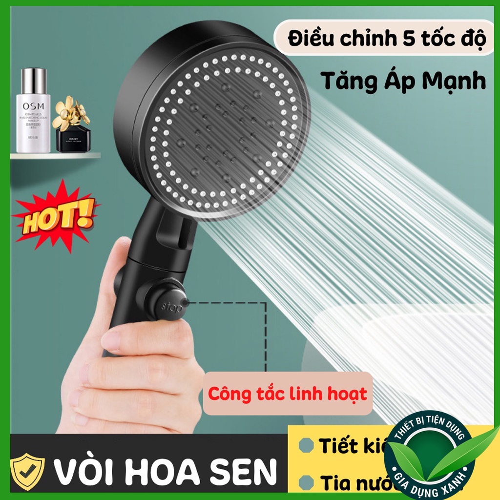 [ Mẫu Mới ] Vòi Sen Tăng Áp Vòi Hoa Sen 5 Chế Độ Nước Cao Cấp - Tăng Áp Mạnh Độ Bền Cao