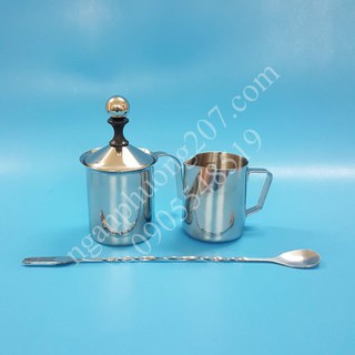Combo ca đánh sữa lạnh 400ML, ca đánh sữa  350ML và muỗng inox 32CM